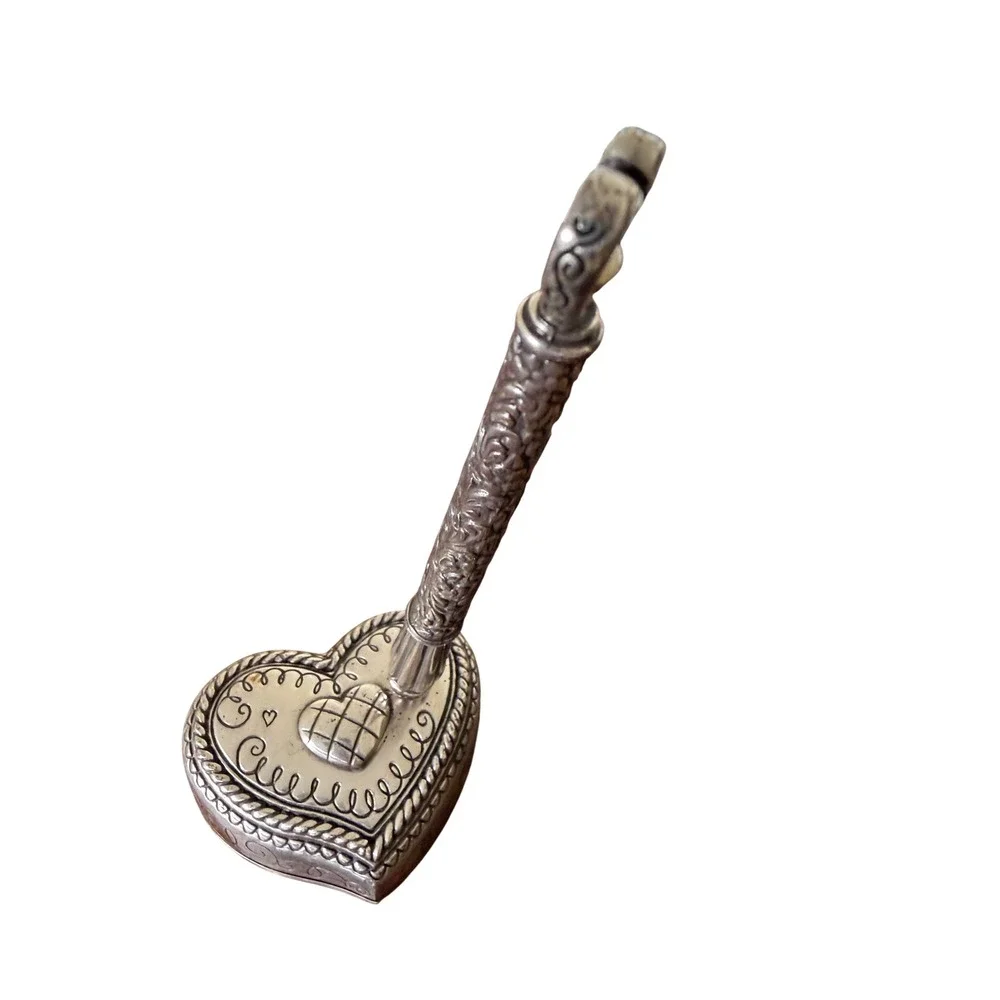 Retired Brighton Heart Desk Pen Set Silver Tone Filigree Scroll Weighted Base